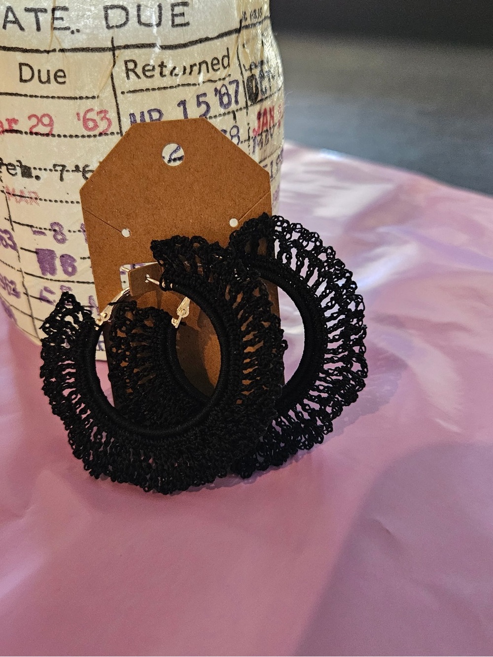 Black Crochet Hoop Earrings